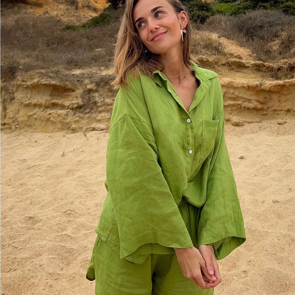 Berlook Green Solid Pocket Flax Shirt Sz XS, S, M NWT
